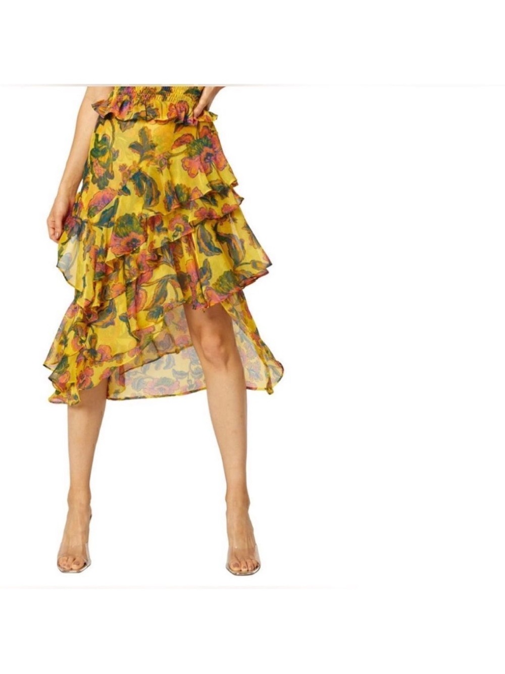 Misa Los Angeles Yellow Floral Ruffle High-Low Skirt